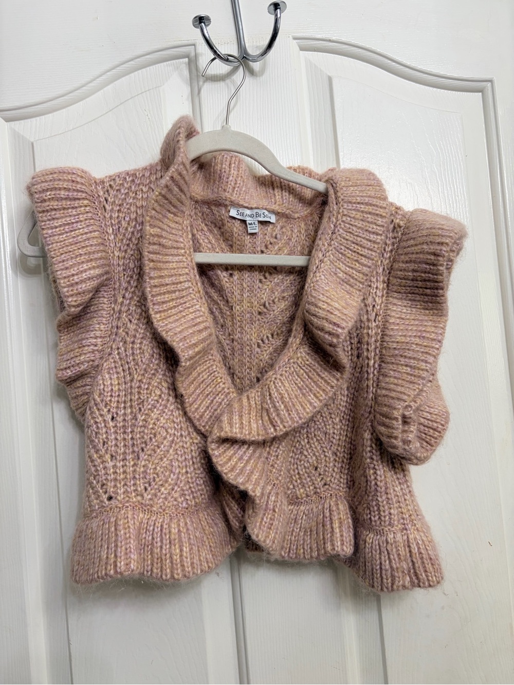 See & Be Seen Blush Ruffle Knit Sweater Vest
